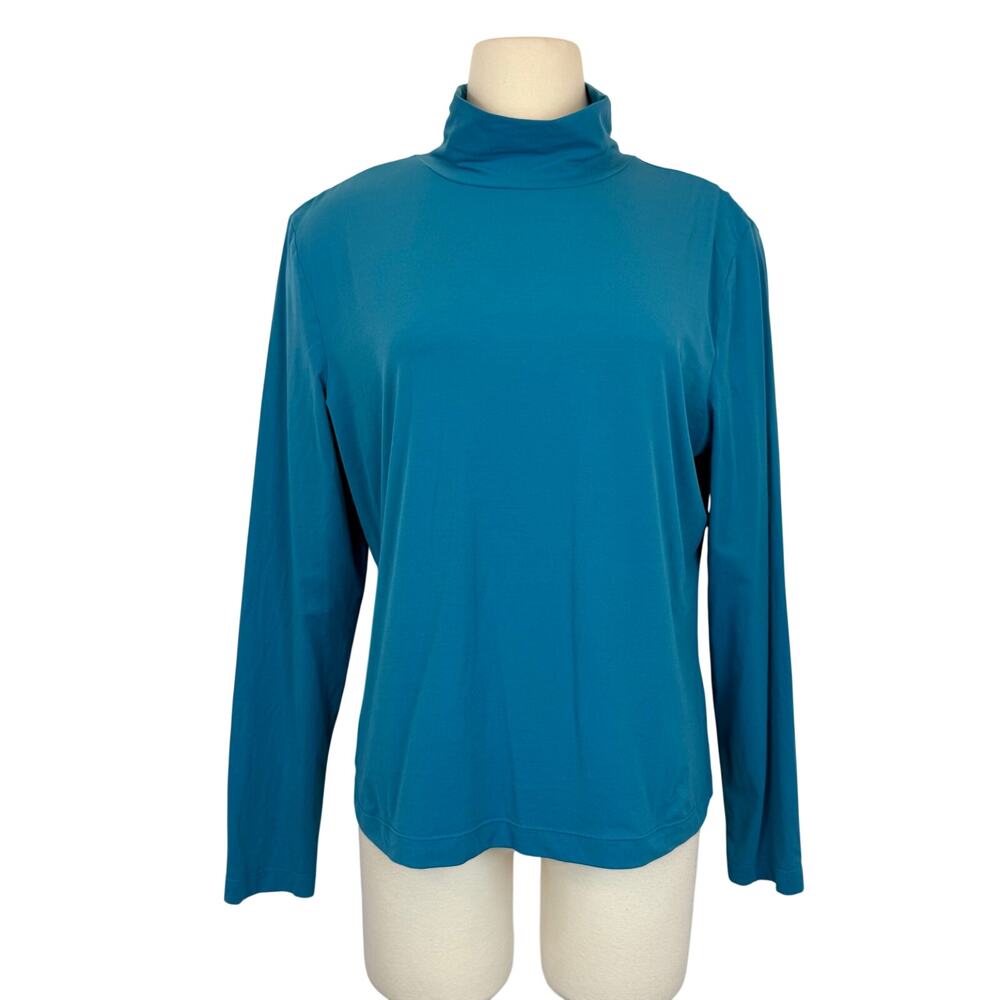 St. John Lightweight Stretchy Turtleneck Long Sleeve Top Blue XL